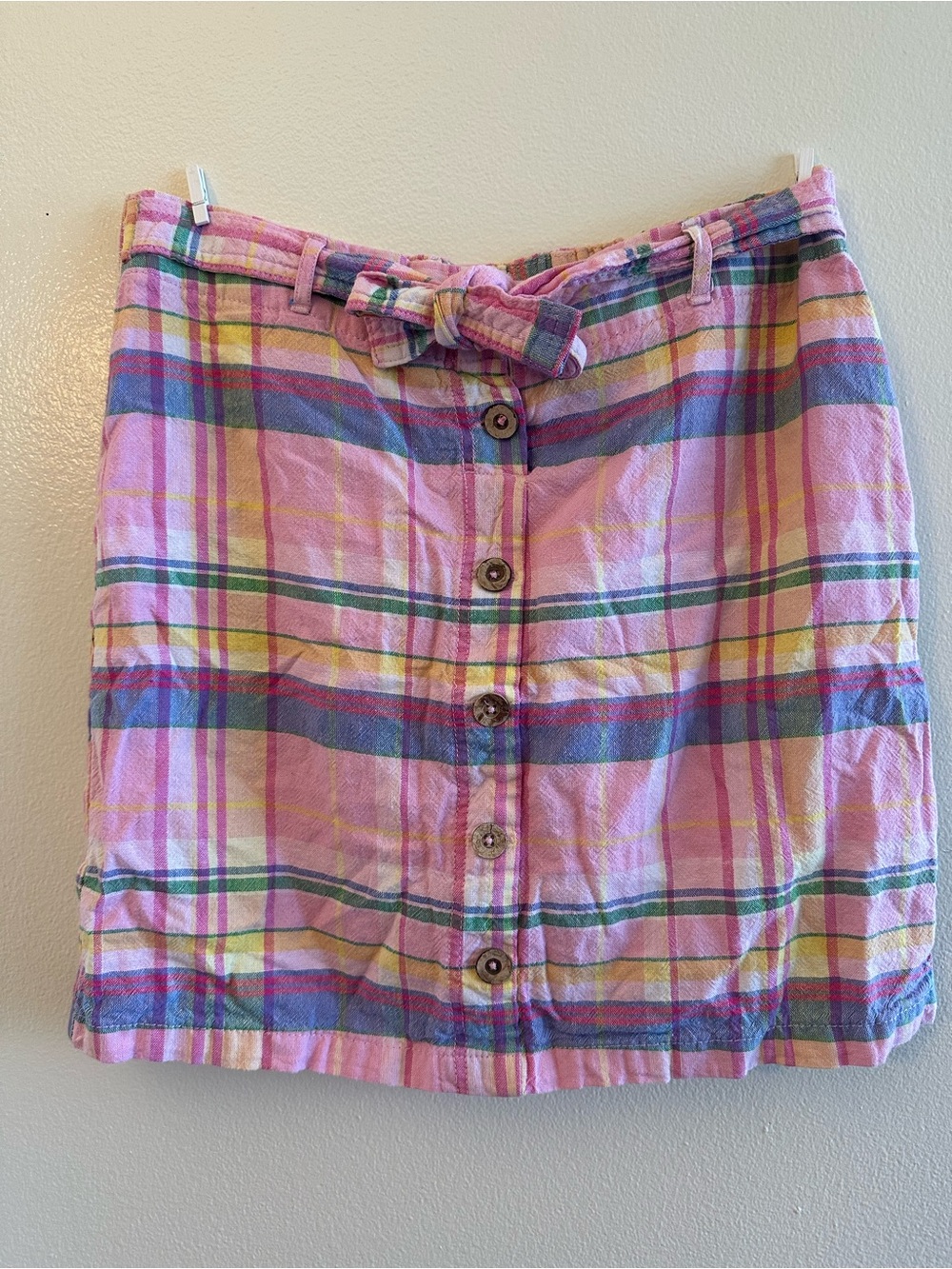 Purple & More Pink Plaid Button-Front Cotton Blend Skirt